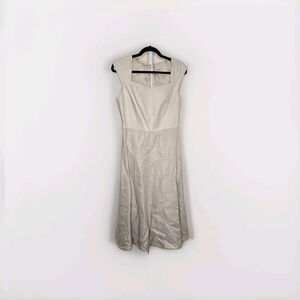 J. Peterman Women's 8 100% Linen Beige A-Line Midi Dress